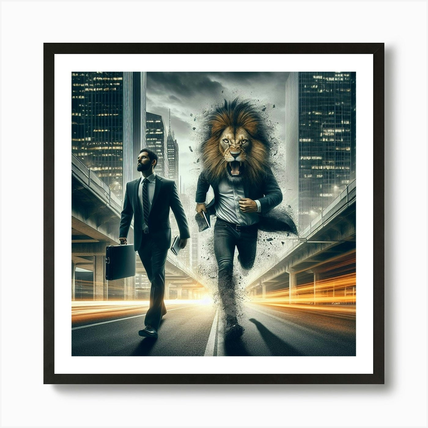 Hustle like a lion in the concrete  Framed Wall Art Poster Canvas Print Picture