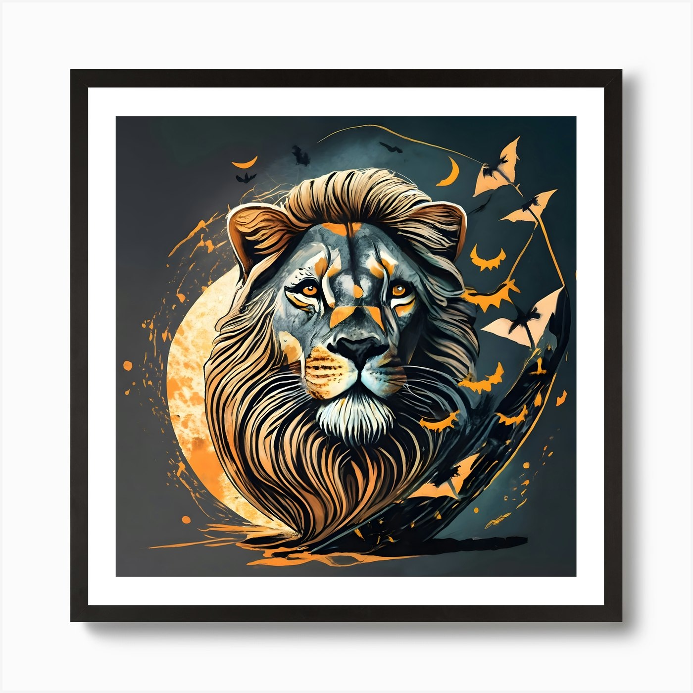 Lion In The Moonlight Art Print Framed Wall Art Poster Canvas Print Picture