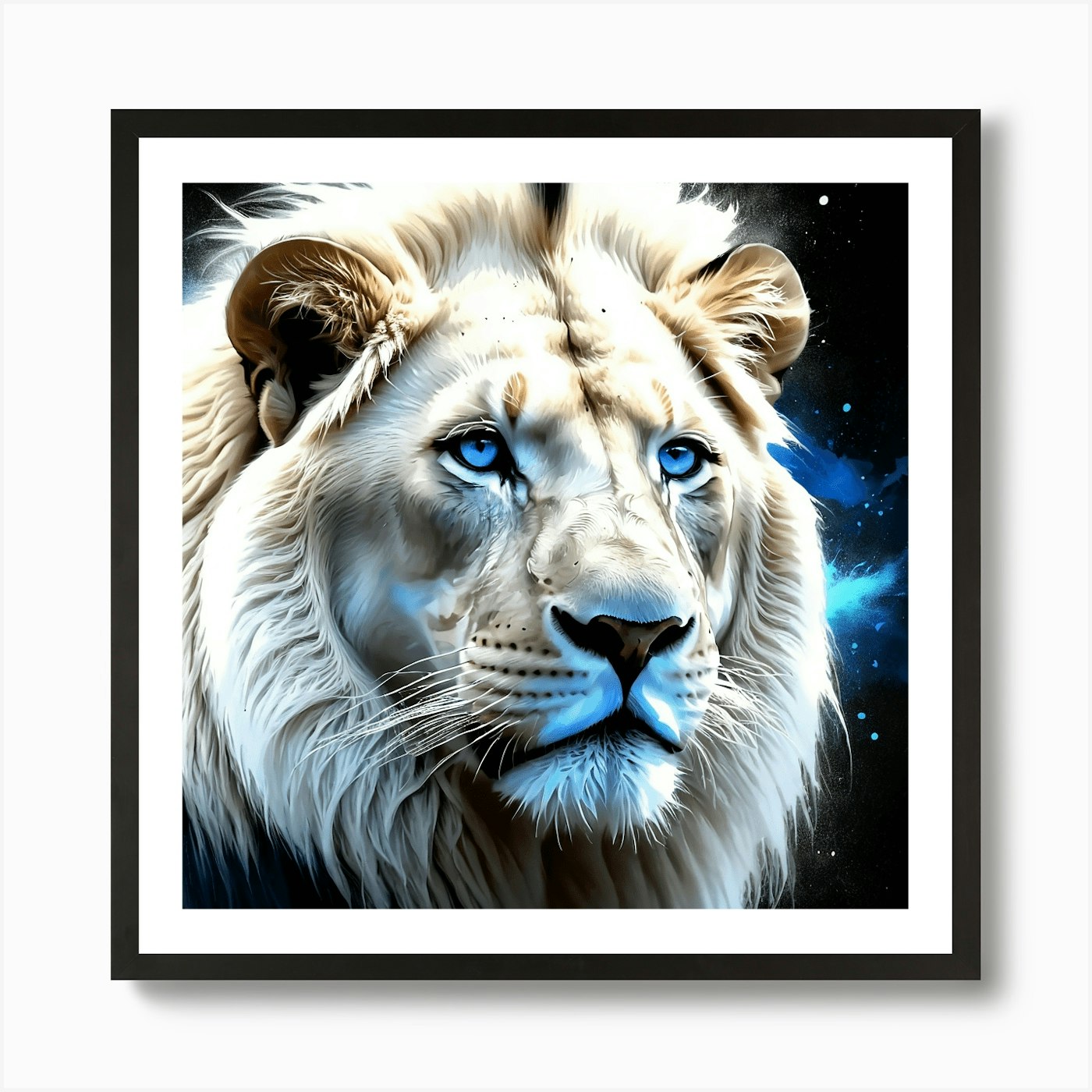 Lion With Blue Eyes Art Print Framed Wall Art Poster Canvas Print Picture