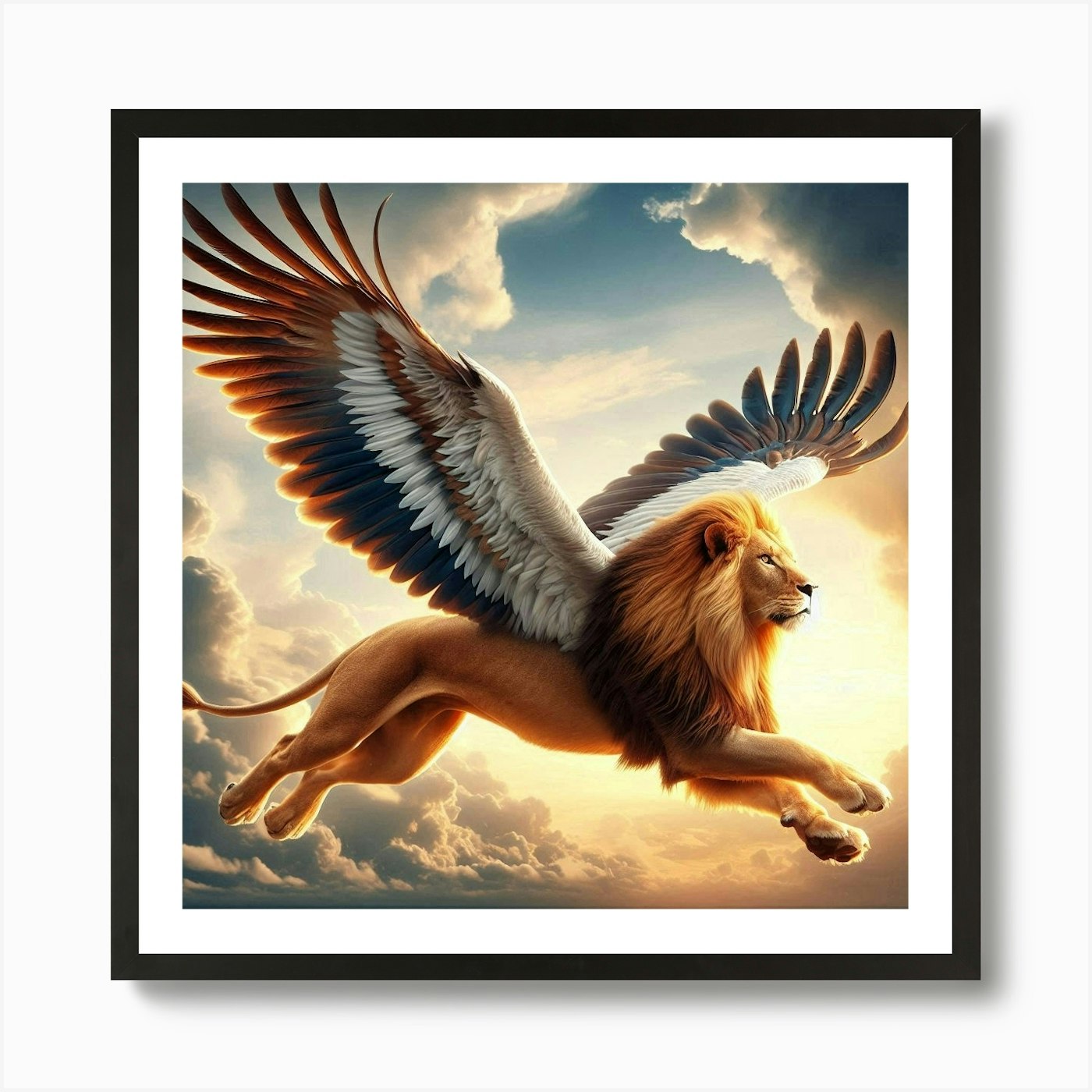 Lion In Flight Art Print Framed Wall Art Poster Canvas Print Picture