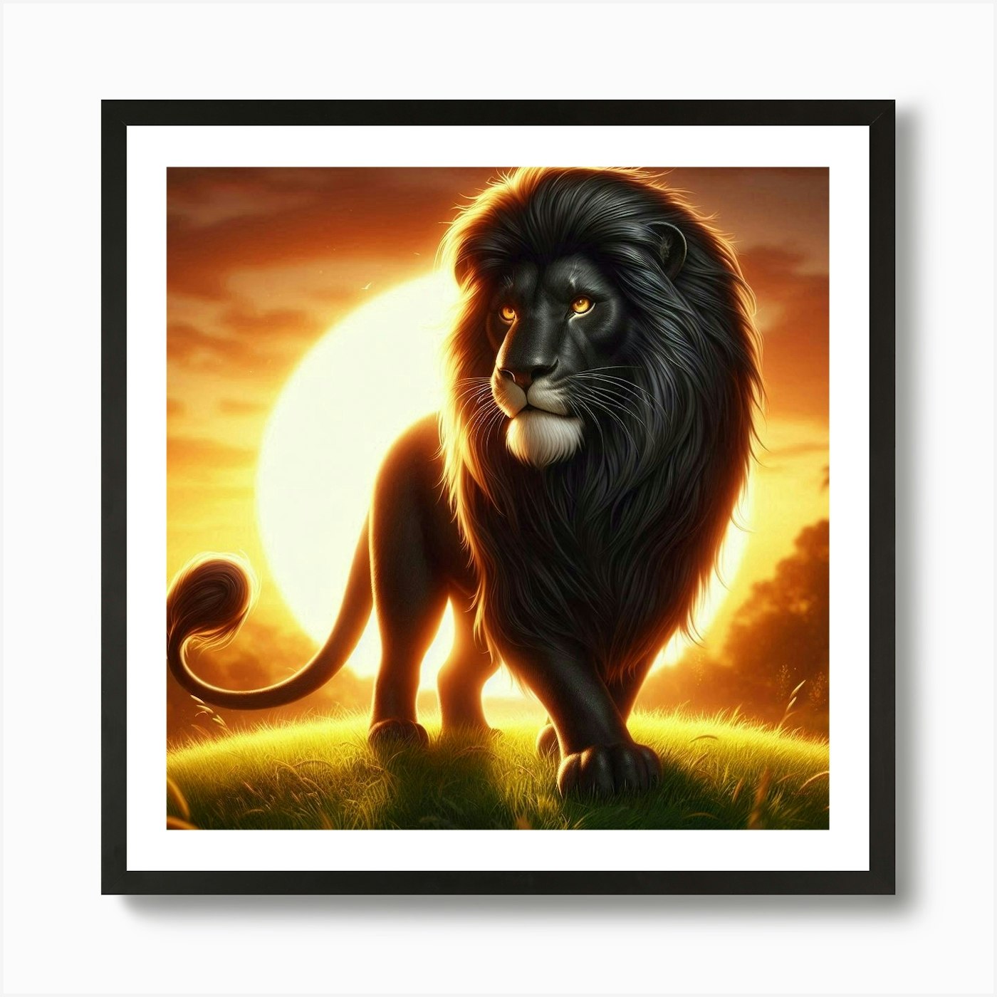 Lion At Sunset 17 Art Print Framed Wall Art Poster Canvas Print Picture