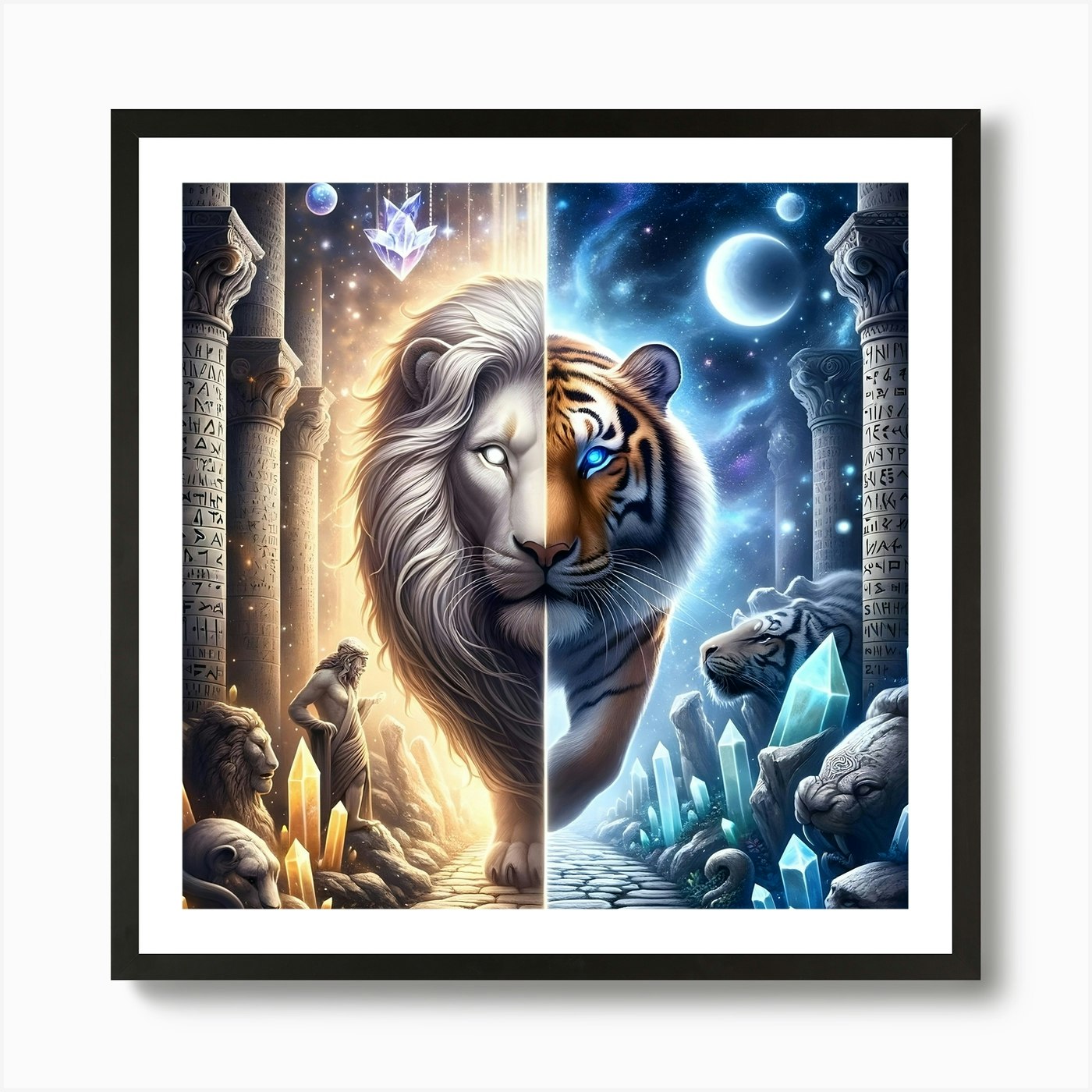 Lion And Tiger Art Print Framed Wall Art Poster Canvas Print Picture
