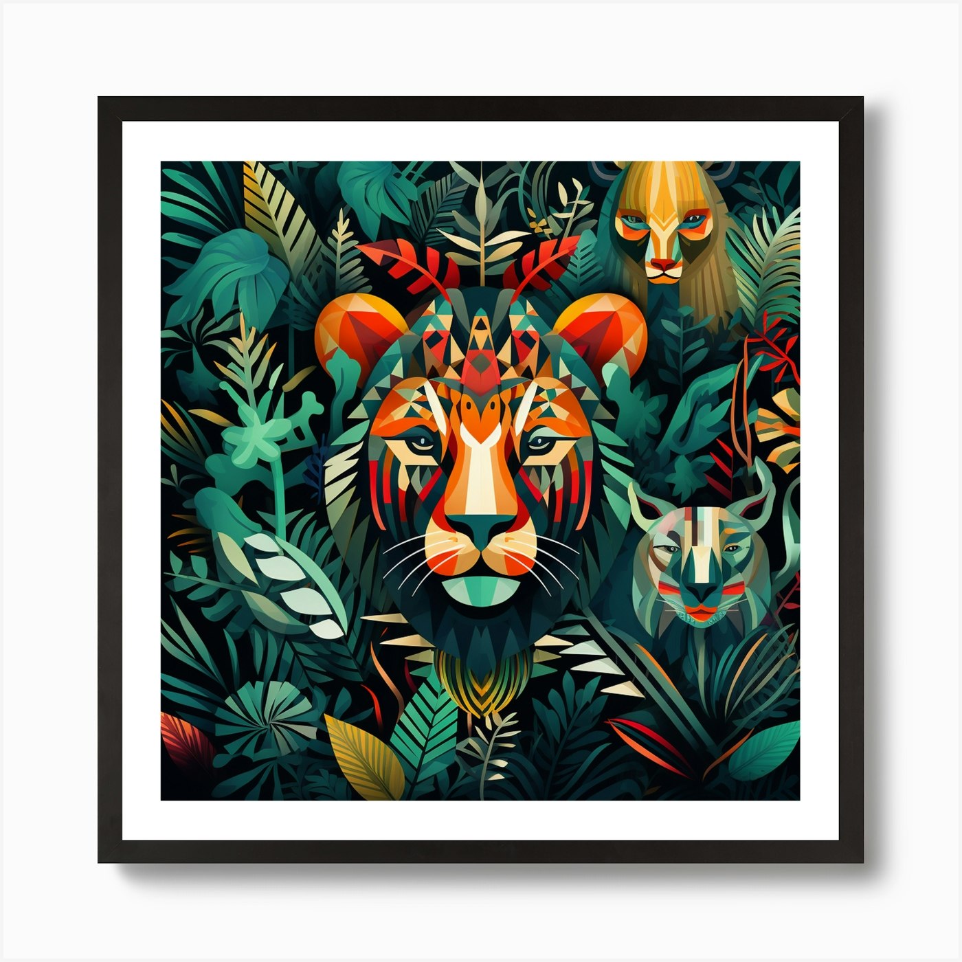 Lions In The Jungle 4 Art Print Framed Wall Art Poster Canvas Print Picture
