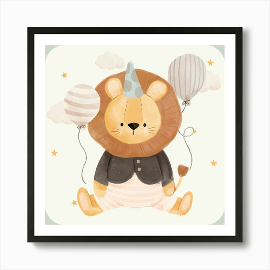 Lion With Balloons | Cosy Nursery D Framed Wall Art Poster Canvas Print Picture