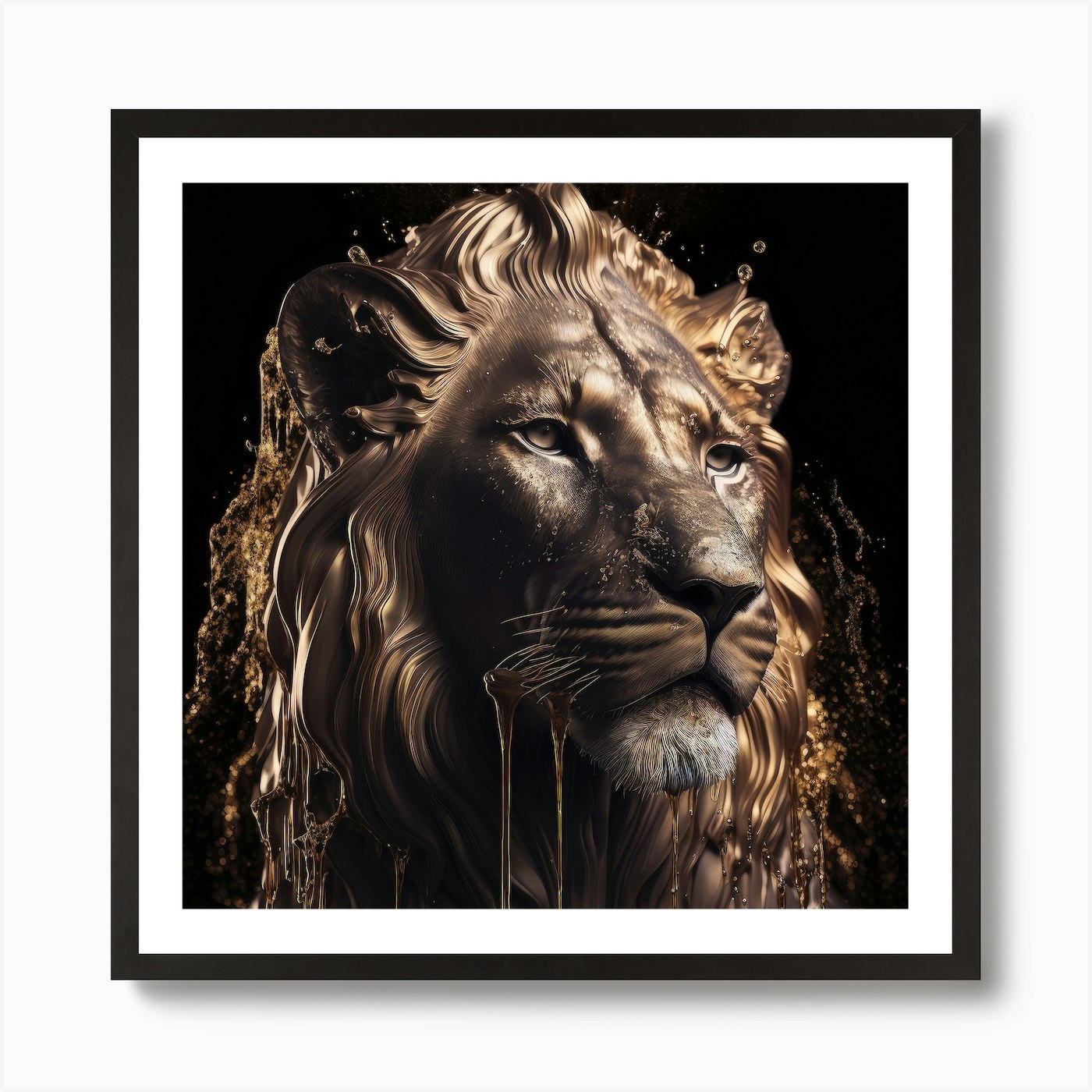 Dipped In Gold, Lion Art Print Framed Wall Art Poster Canvas Print Picture