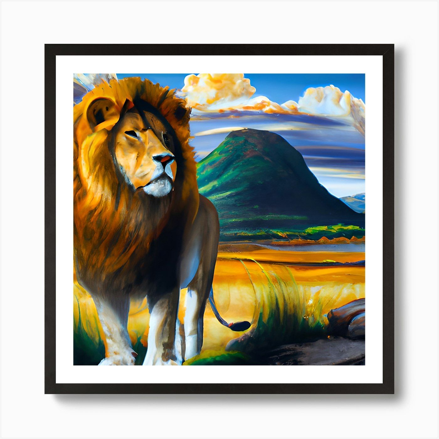 Lion Landscape Art Print Framed Wall Art Poster Canvas Print Picture