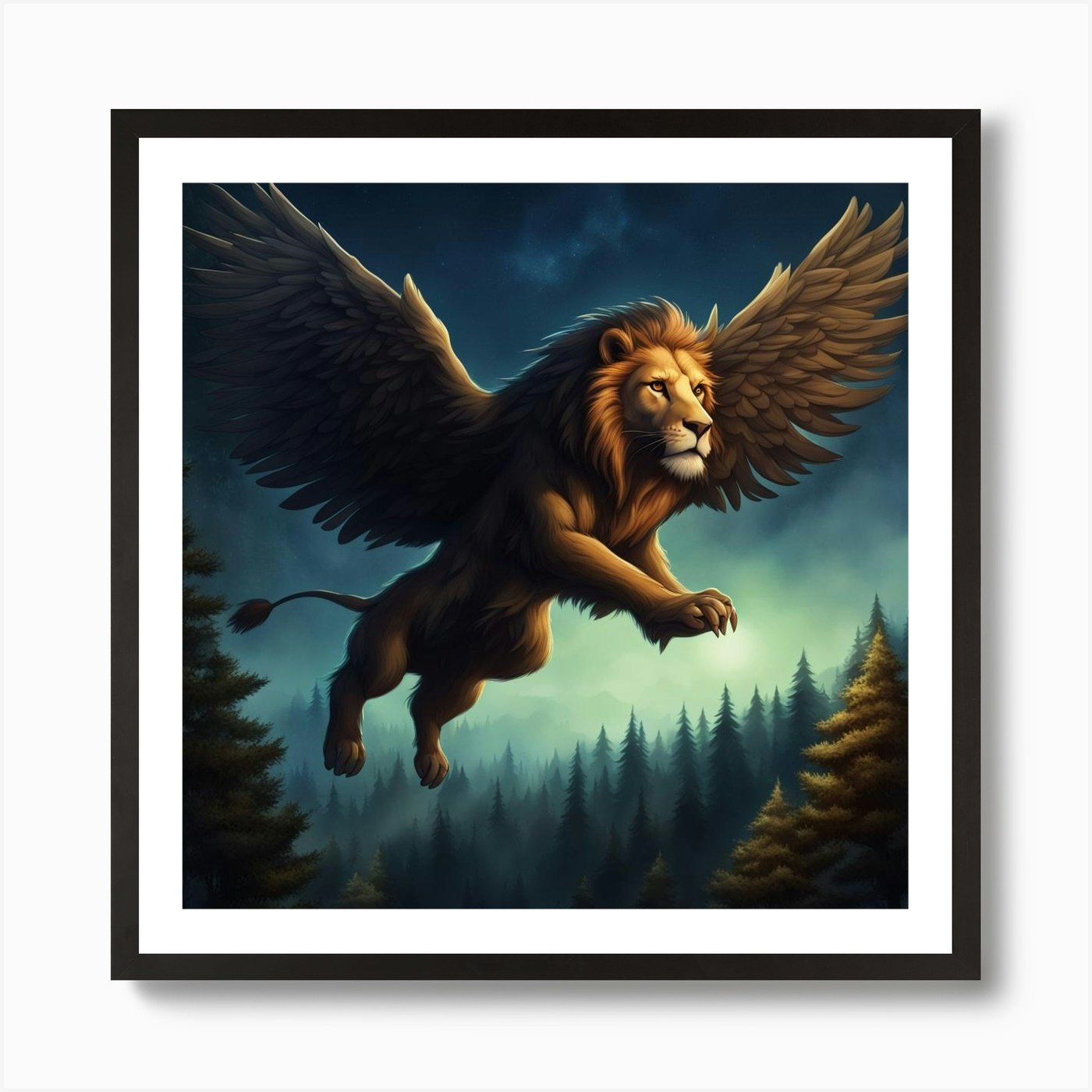 Lion In Flight Art Print Framed Wall Art Poster Canvas Print Picture