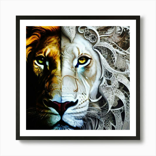 Two Lions 2 Art Print Framed Wall Art Poster Canvas Print Picture