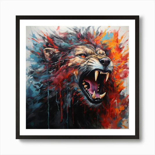 Abstract Fierce Lion Art Print Framed Wall Art Poster Canvas Print Picture