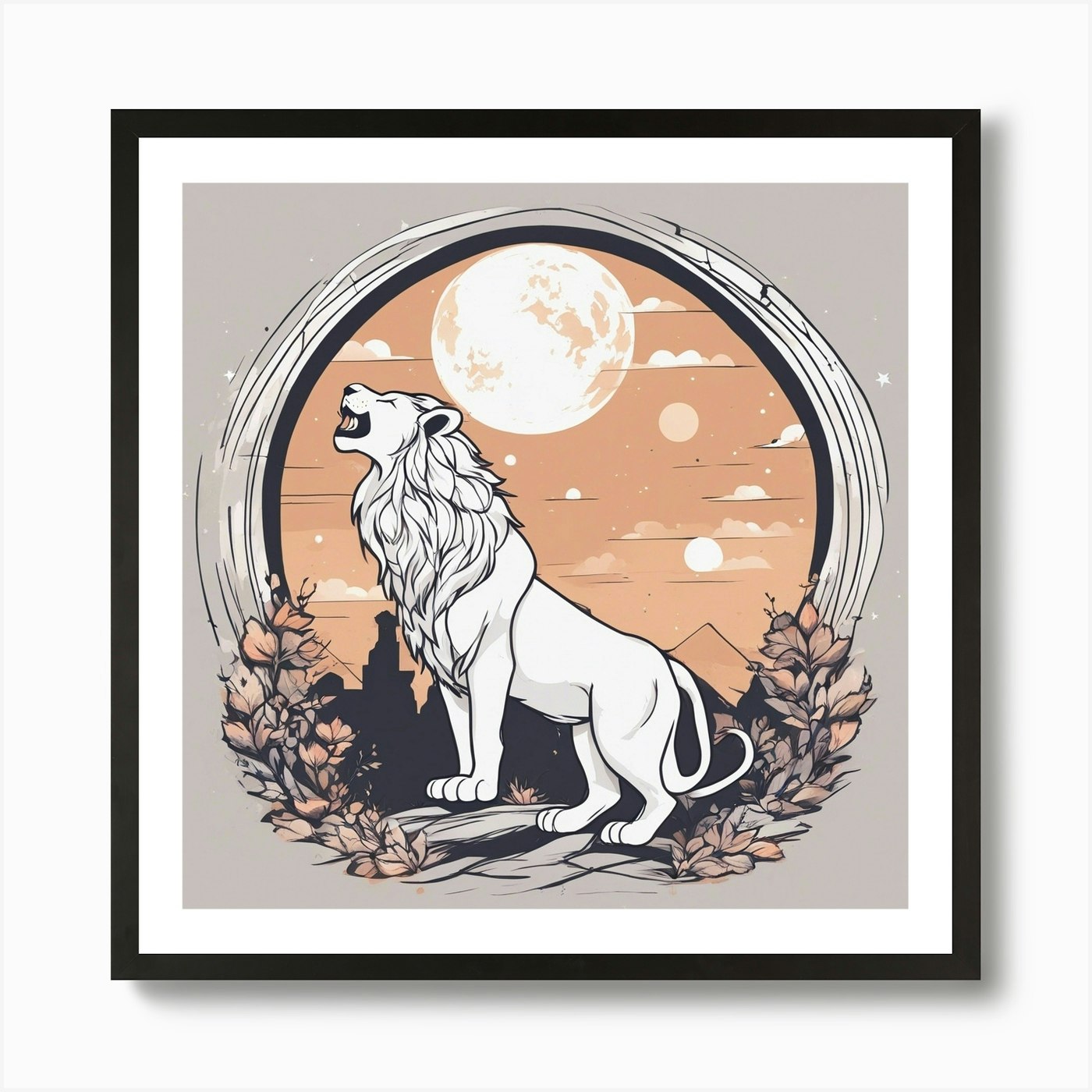 Sticker Art Design, Lion Howling To Framed Wall Art Poster Canvas Print Picture
