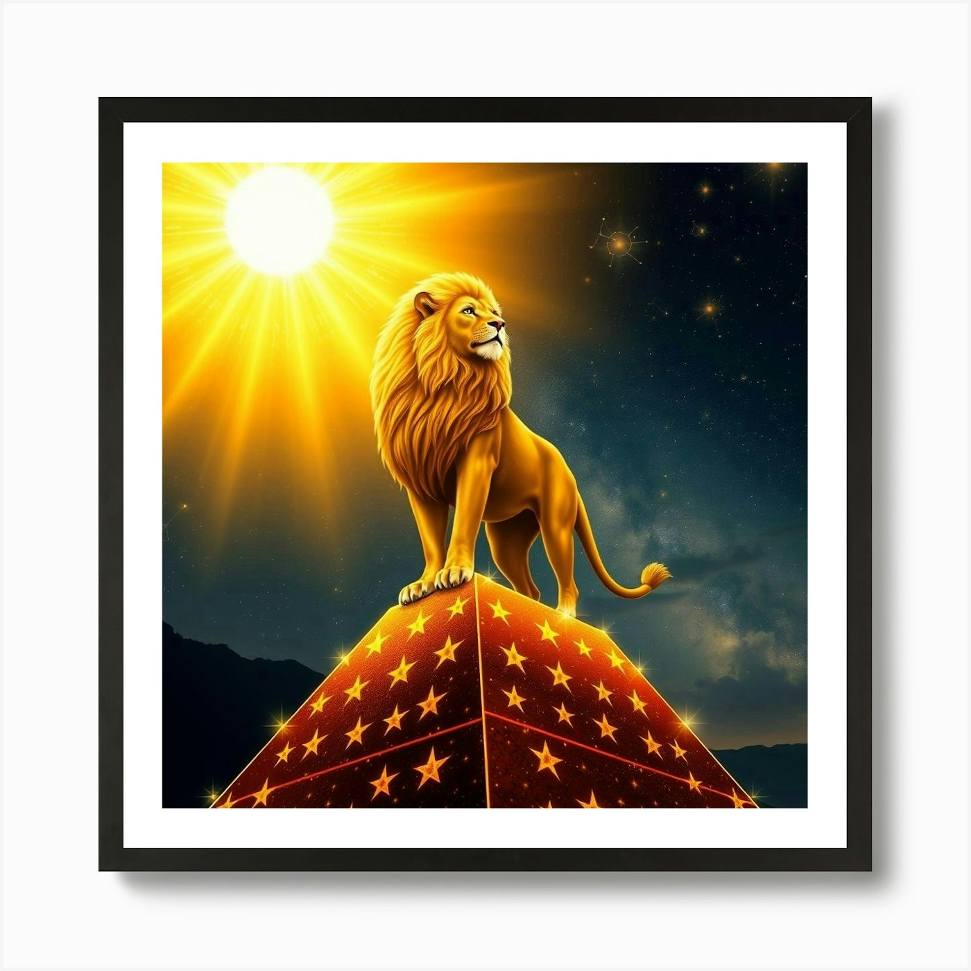Lion On Pyramid 1 Art Print Framed Wall Art Poster Canvas Print Picture