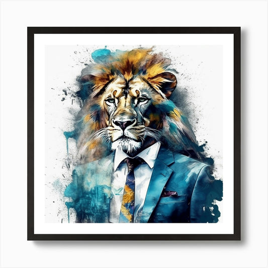 Lion In A Suit 1 Art Print Framed Wall Art Poster Canvas Print Picture