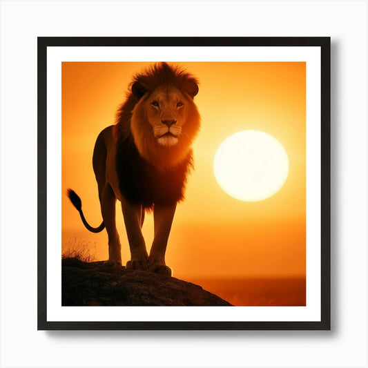 Lion At Sunset Art Print Framed Wall Art Poster Canvas Print Picture