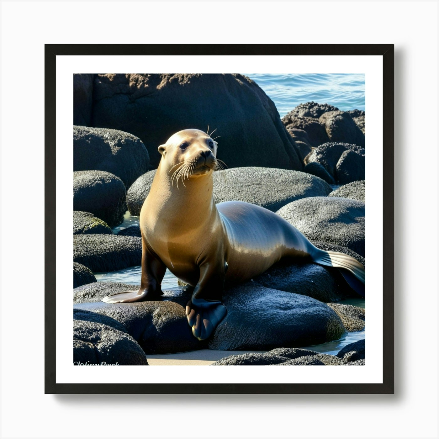 Sea Lion On Rocks Art Print Framed Wall Art Poster Canvas Print Picture