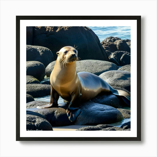 Sea Lion On Rocks Art Print Framed Wall Art Poster Canvas Print Picture