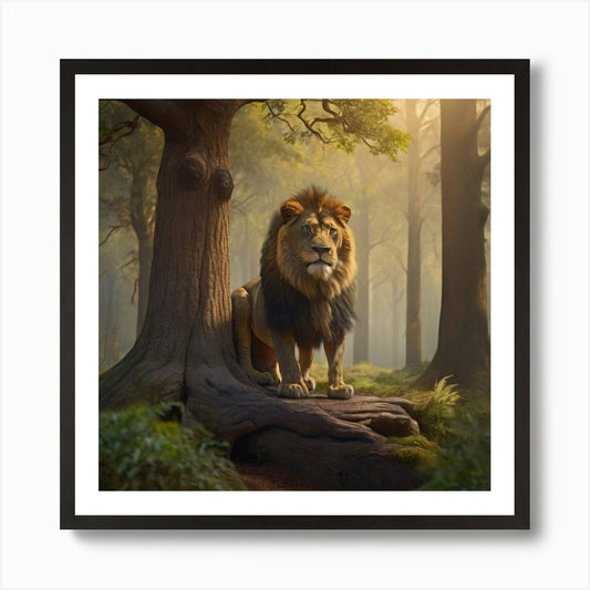 "Wild Majesty: The Forest's Lion an Framed Wall Art Poster Canvas Print Picture