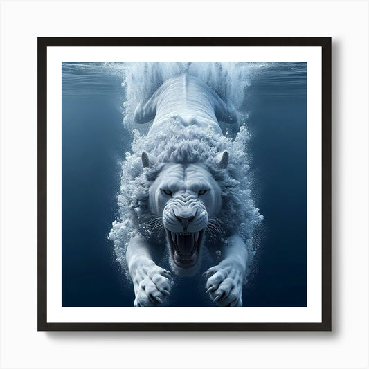 White Lion Underwater 1 Art Print Framed Wall Art Poster Canvas Print Picture
