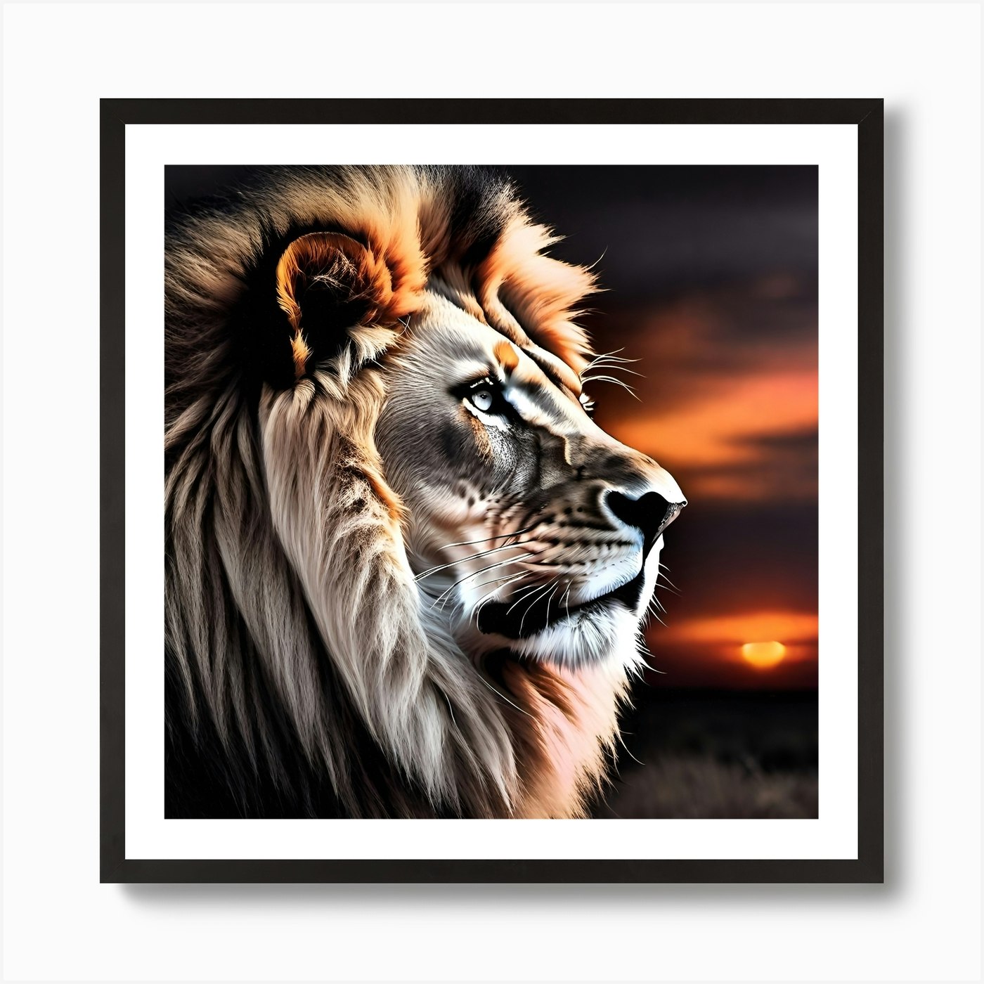 Lion At Sunset 13 Art Print Framed Wall Art Poster Canvas Print Picture