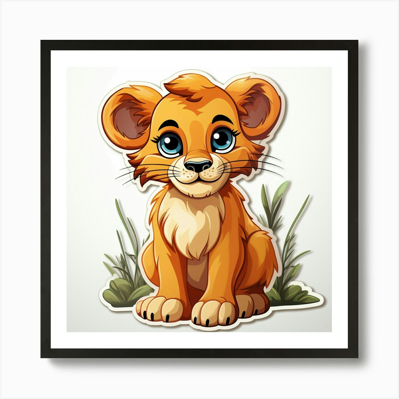 Lion Cub Sticker 4 Art Print Framed Wall Art Poster Canvas Print Picture