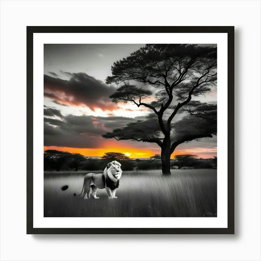 Lion At Sunset 18 Art Print Framed Wall Art Poster Canvas Print Picture