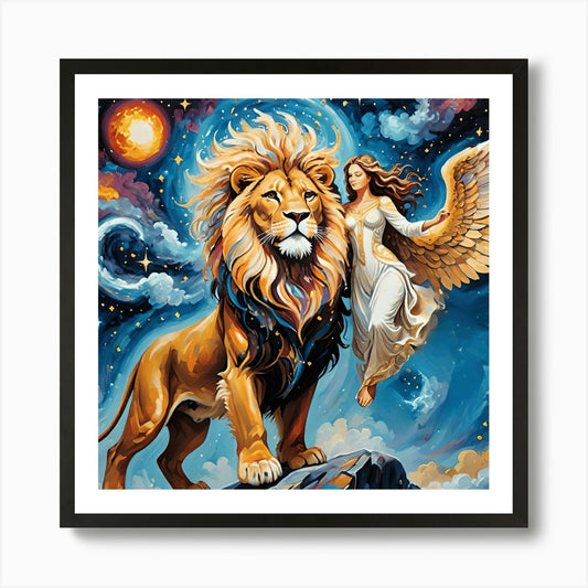 Angel And Lion Art Print Framed Wall Art Poster Canvas Print Picture