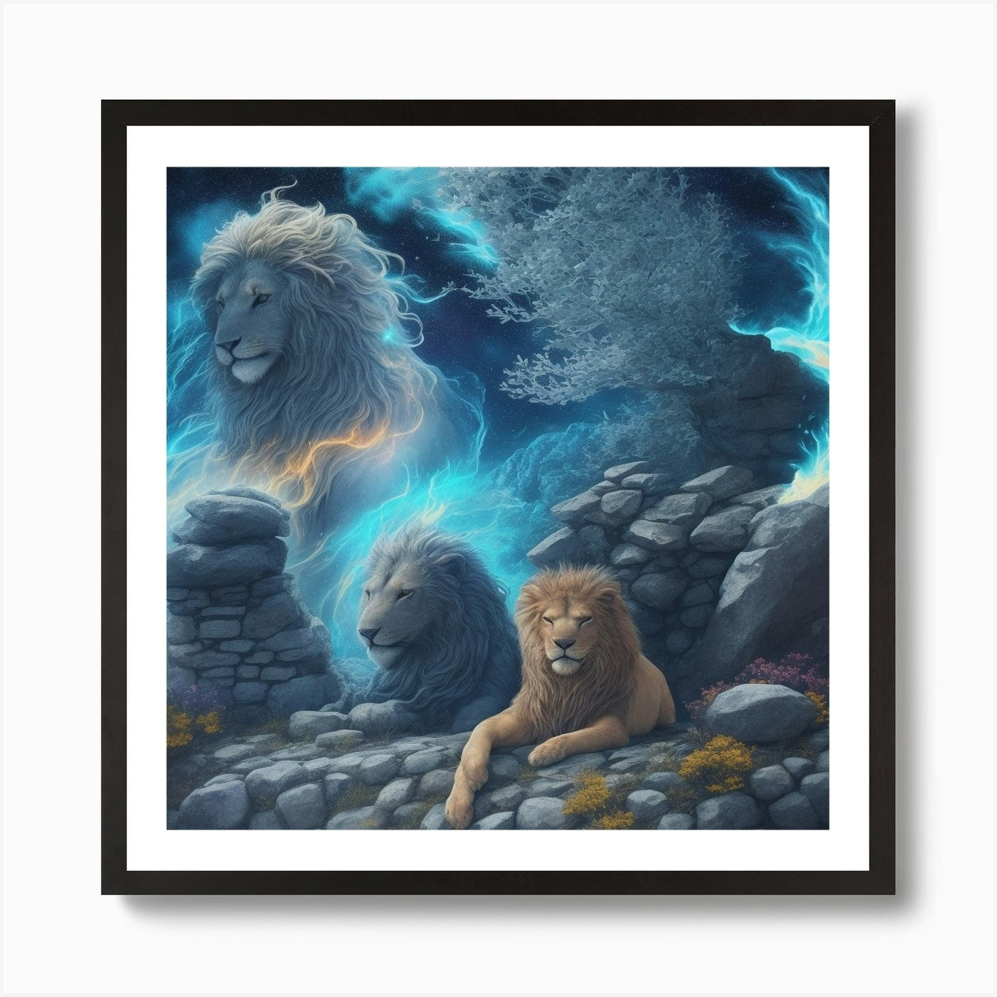Lions Of The Night Art Print Framed Wall Art Poster Canvas Print Picture