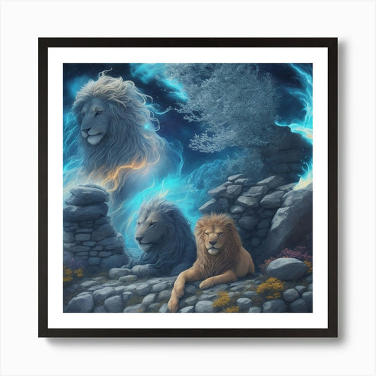 Lions Of The Night Art Print Framed Wall Art Poster Canvas Print Picture