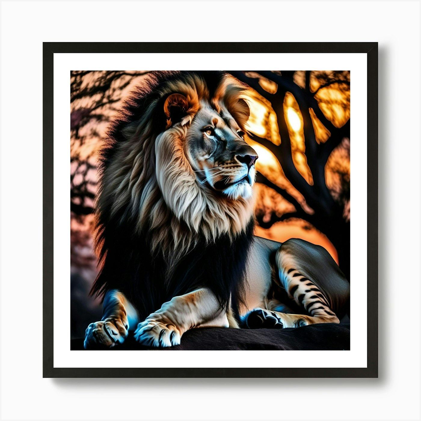 Lion At Sunset 23 Art Print Framed Wall Art Poster Canvas Print Picture