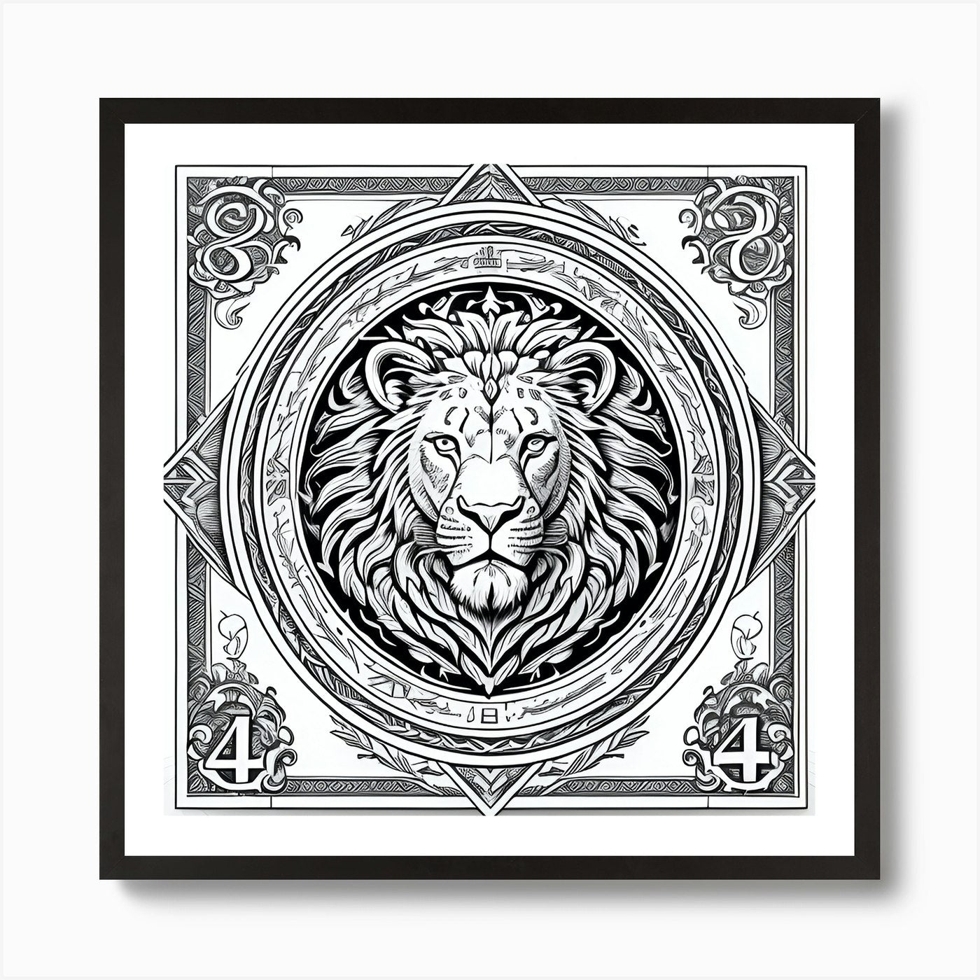 Lion Motif Vintage Crest Poster Art Framed Wall Art Poster Canvas Print Picture