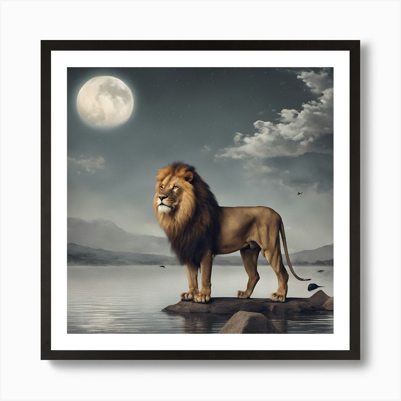 Lion At Night Art Print Framed Wall Art Poster Canvas Print Picture