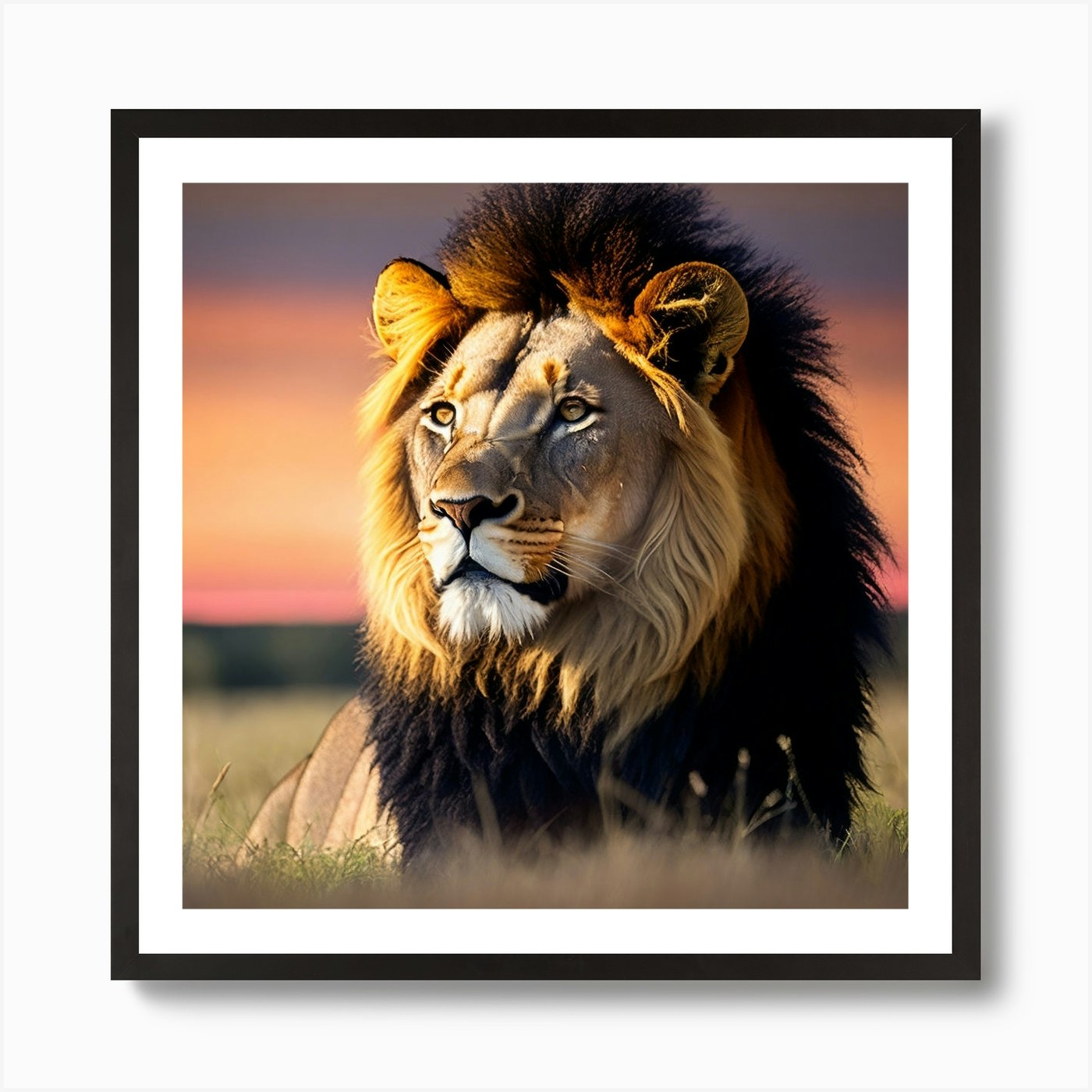Lion At Sunset 2 Art Print Framed Wall Art Poster Canvas Print Picture