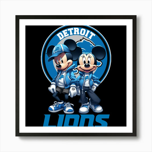 Mickey And Minnie Detroit Lions Art Framed Wall Art Poster Canvas Print Picture