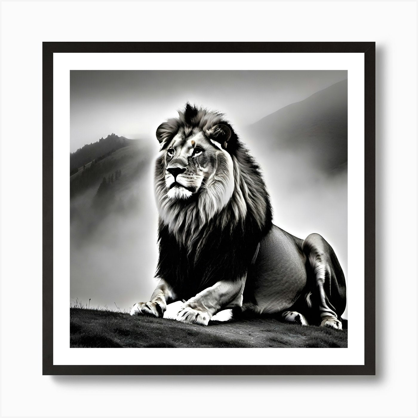 Lion In The Mist Art Print Framed Wall Art Poster Canvas Print Picture