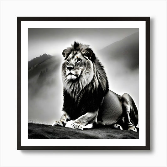 Lion In The Mist Art Print Framed Wall Art Poster Canvas Print Picture