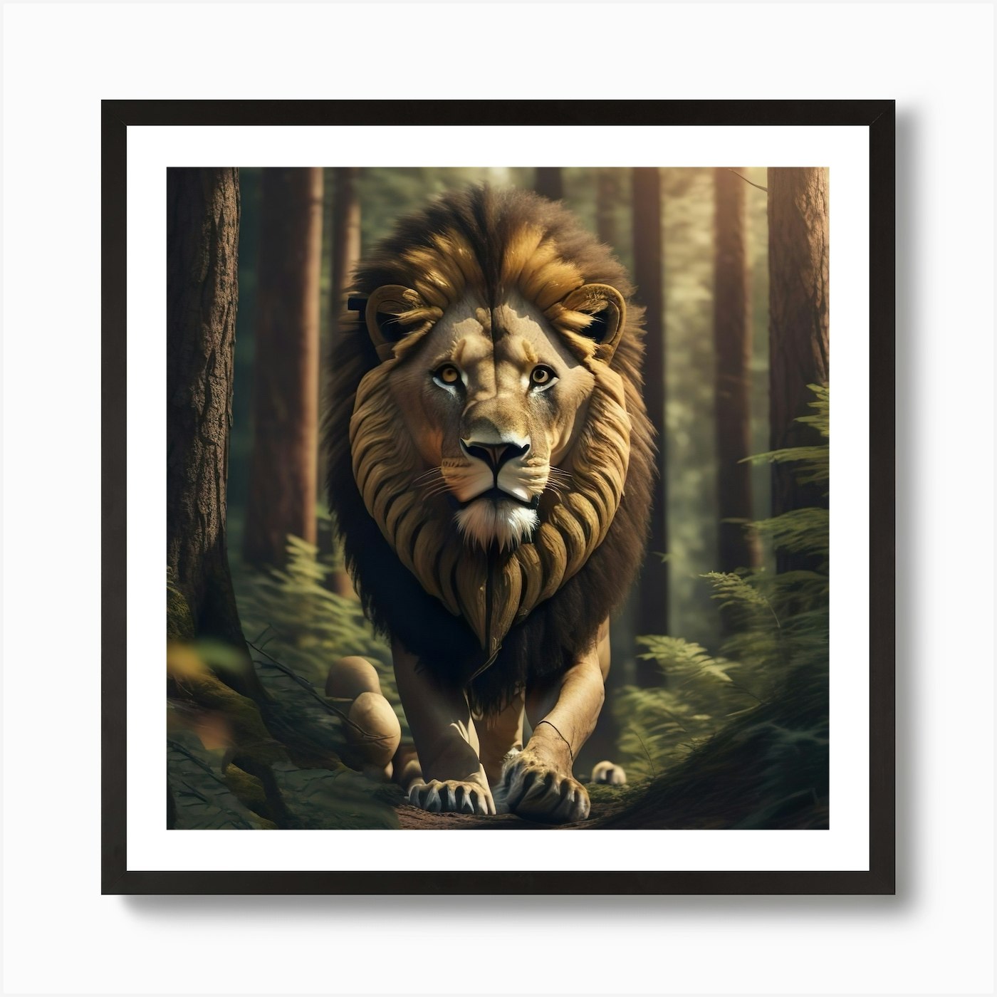 Lion In The Forest Art Print Framed Wall Art Poster Canvas Print Picture