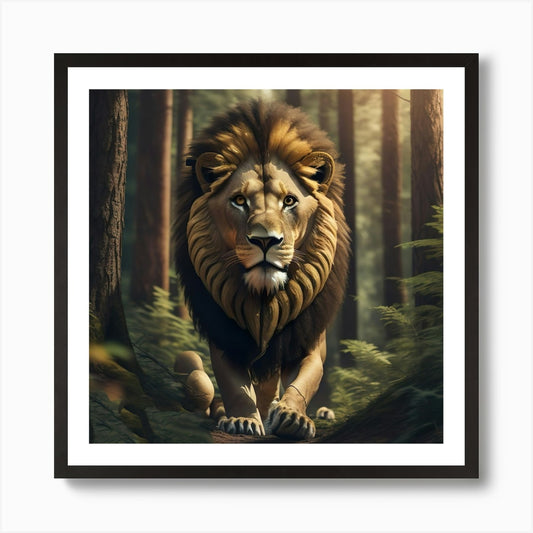Lion In The Forest Art Print Framed Wall Art Poster Canvas Print Picture