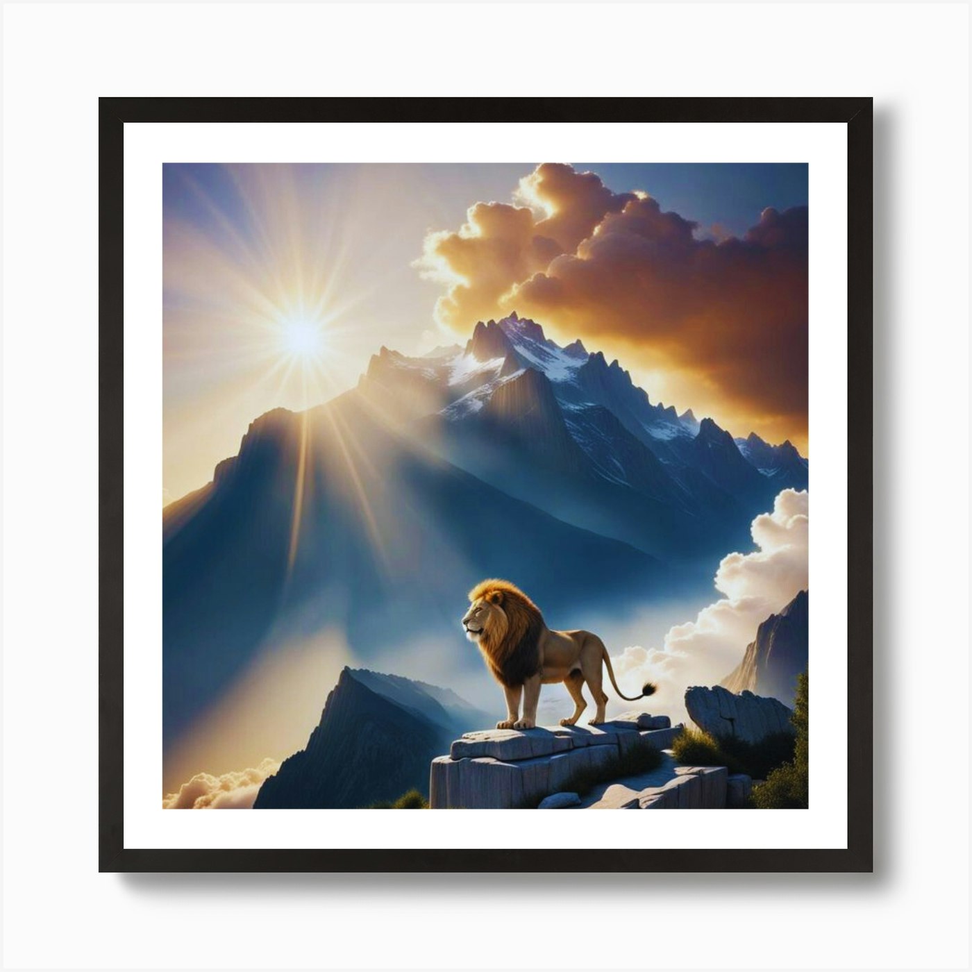 Lion In The Mountain Art Print Framed Wall Art Poster Canvas Print Picture
