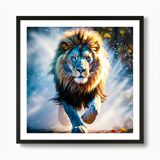 Lion Running Art Print Framed Wall Art Poster Canvas Print Picture