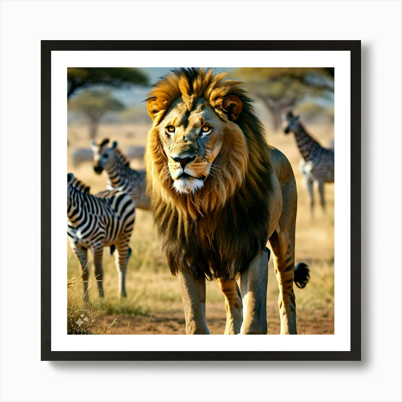 Lion And Zebras Art Print Framed Wall Art Poster Canvas Print Picture