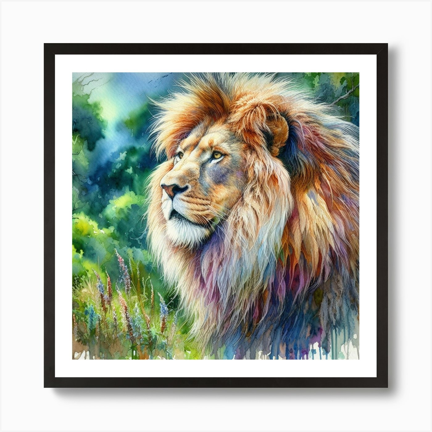 Lion In The Forest 1 Art Print Framed Wall Art Poster Canvas Print Picture