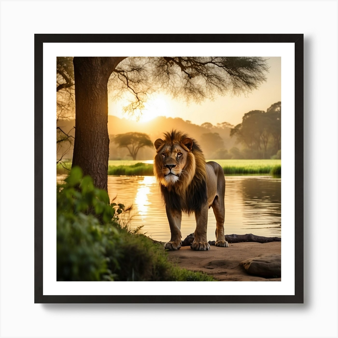 Lion At Sunset Art Print Framed Wall Art Poster Canvas Print Picture