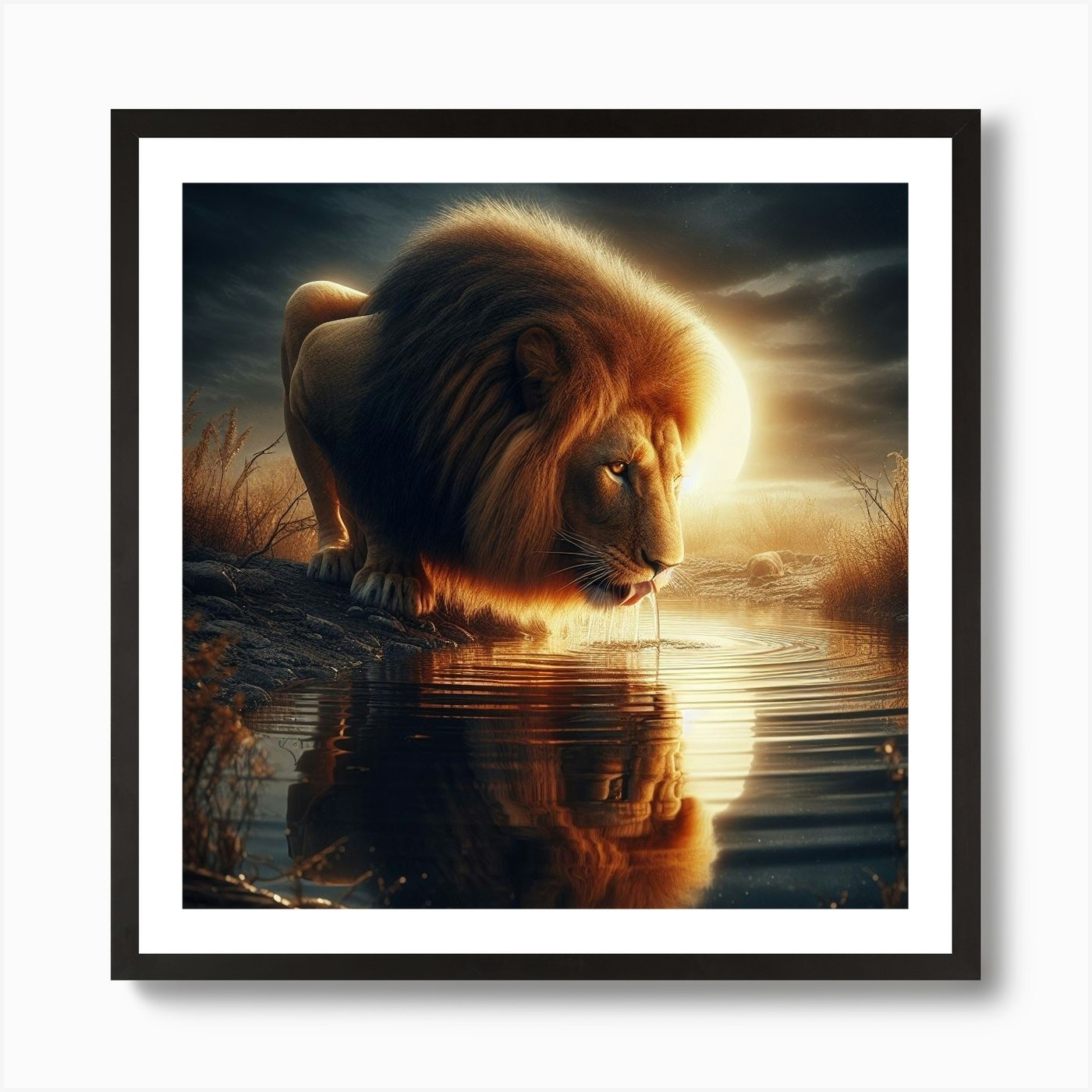 Lion In Water 1 Art Print Framed Wall Art Poster Canvas Print Picture