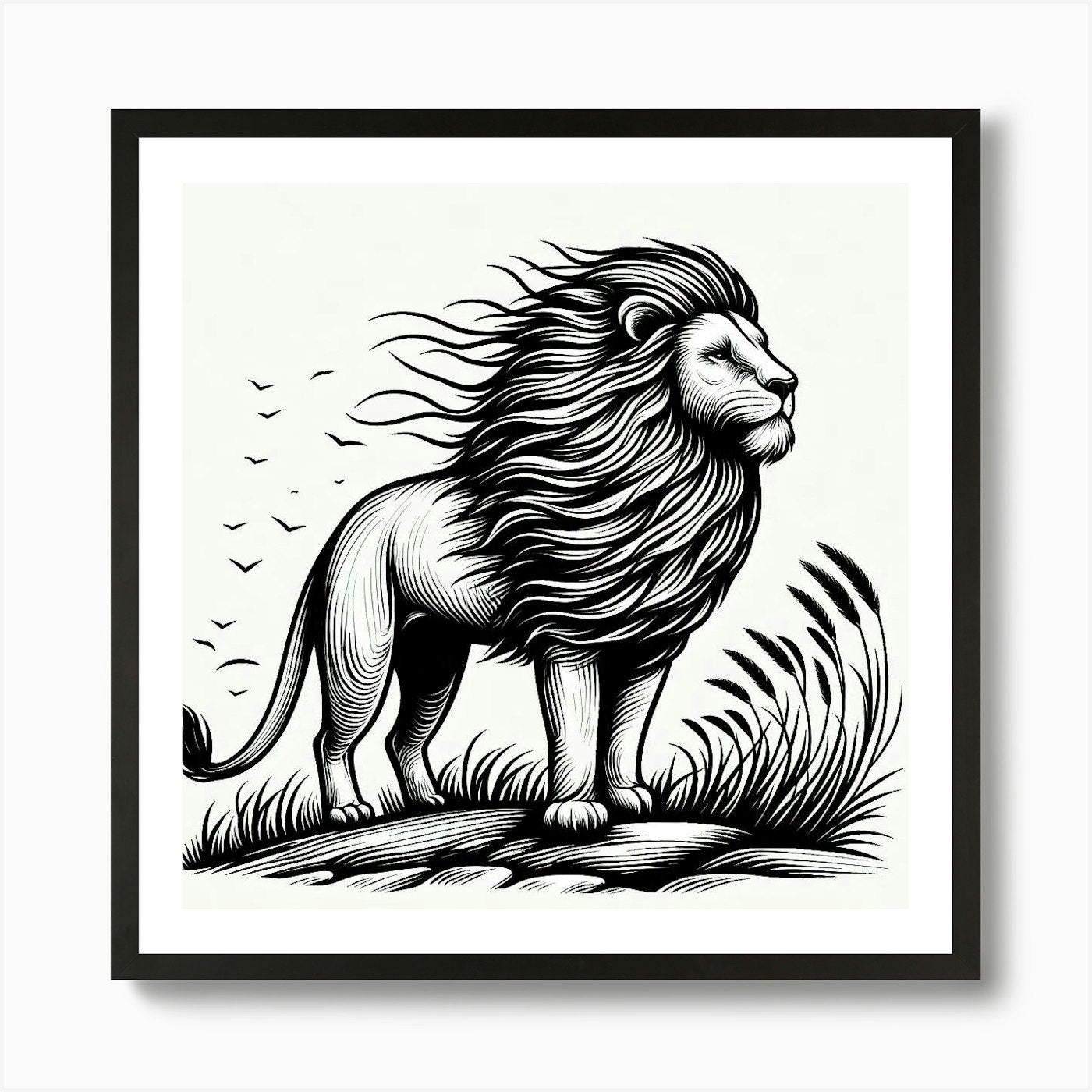 Line Art lion 3 Art Print Framed Wall Art Poster Canvas Print Picture