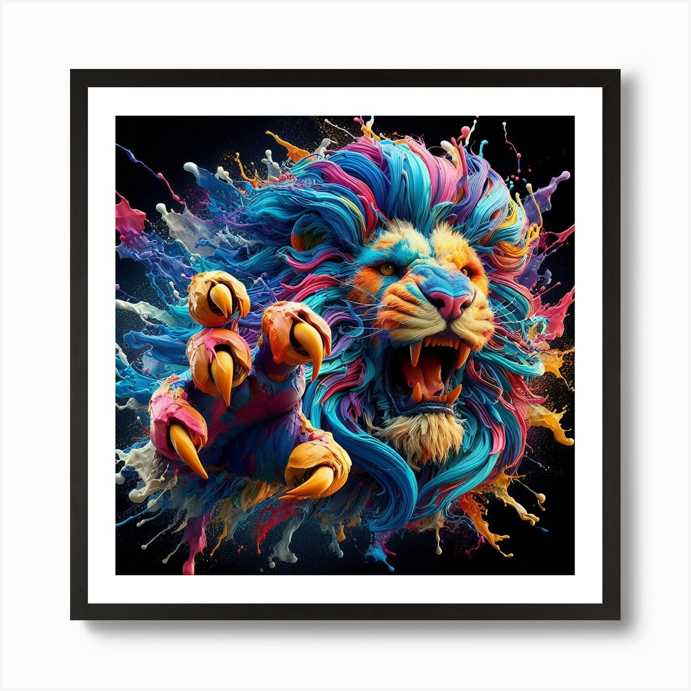 Lion With Paint Splashes Art Print Framed Wall Art Poster Canvas Print Picture