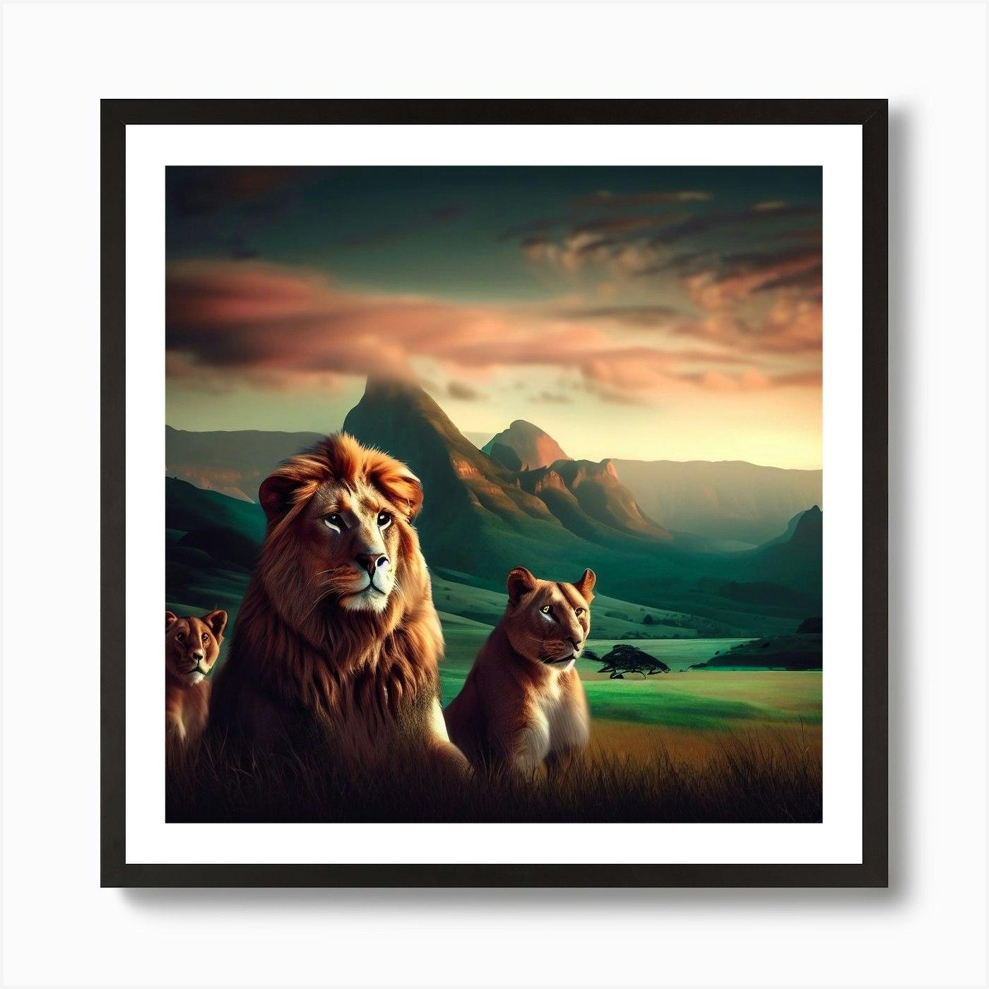 Lions In The Grass 3 Art Print Framed Wall Art Poster Canvas Print Picture