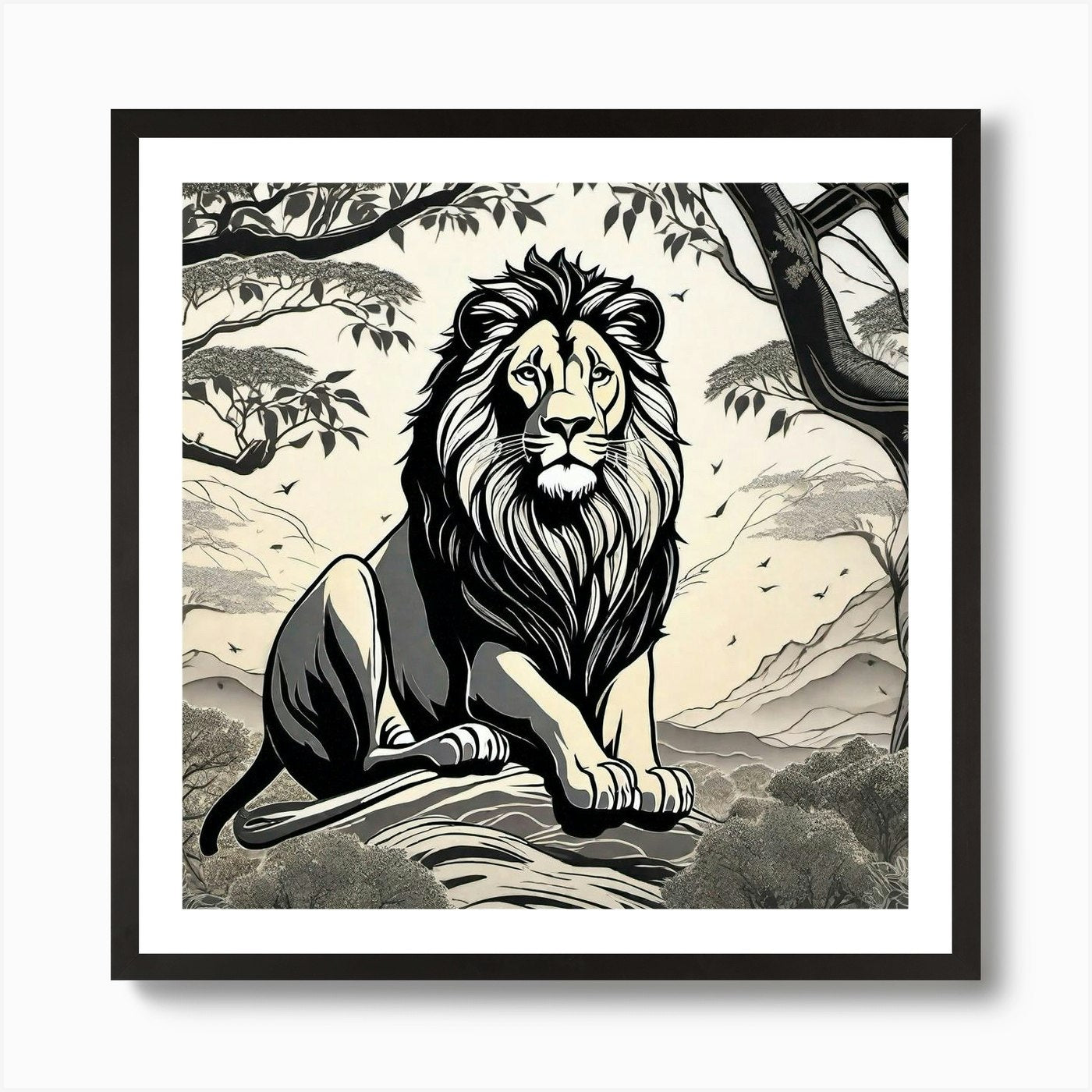 Lion In The Jungle 1 Art Print Framed Wall Art Poster Canvas Print Picture