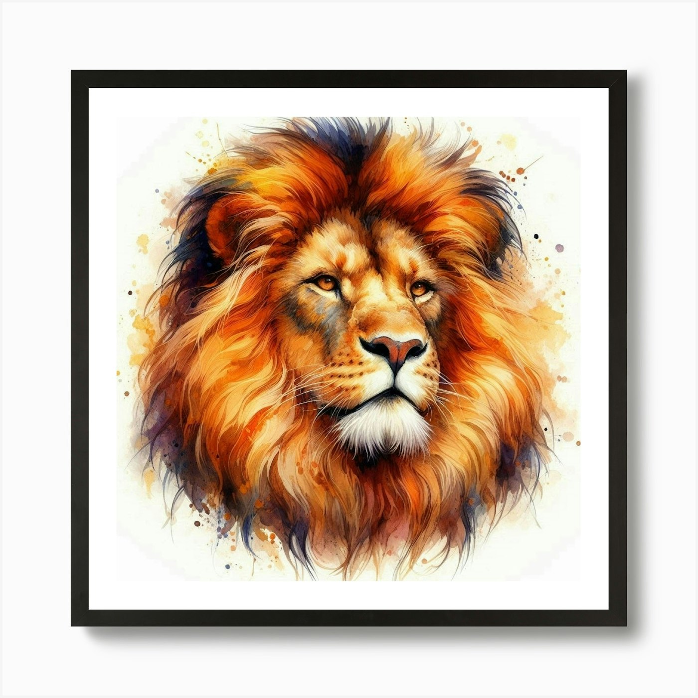 Lion Head painting in water color 1 Framed Wall Art Poster Canvas Print Picture