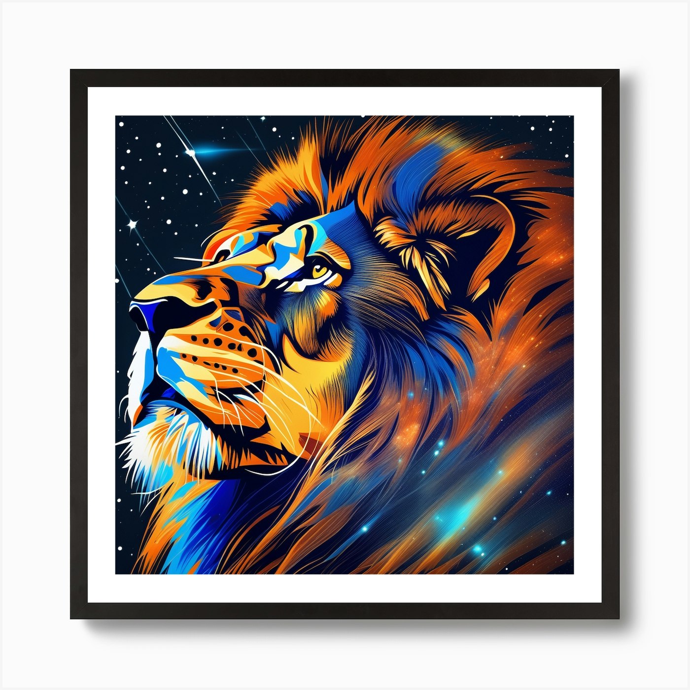 Lion In The Night Sky Art Print Framed Wall Art Poster Canvas Print Picture