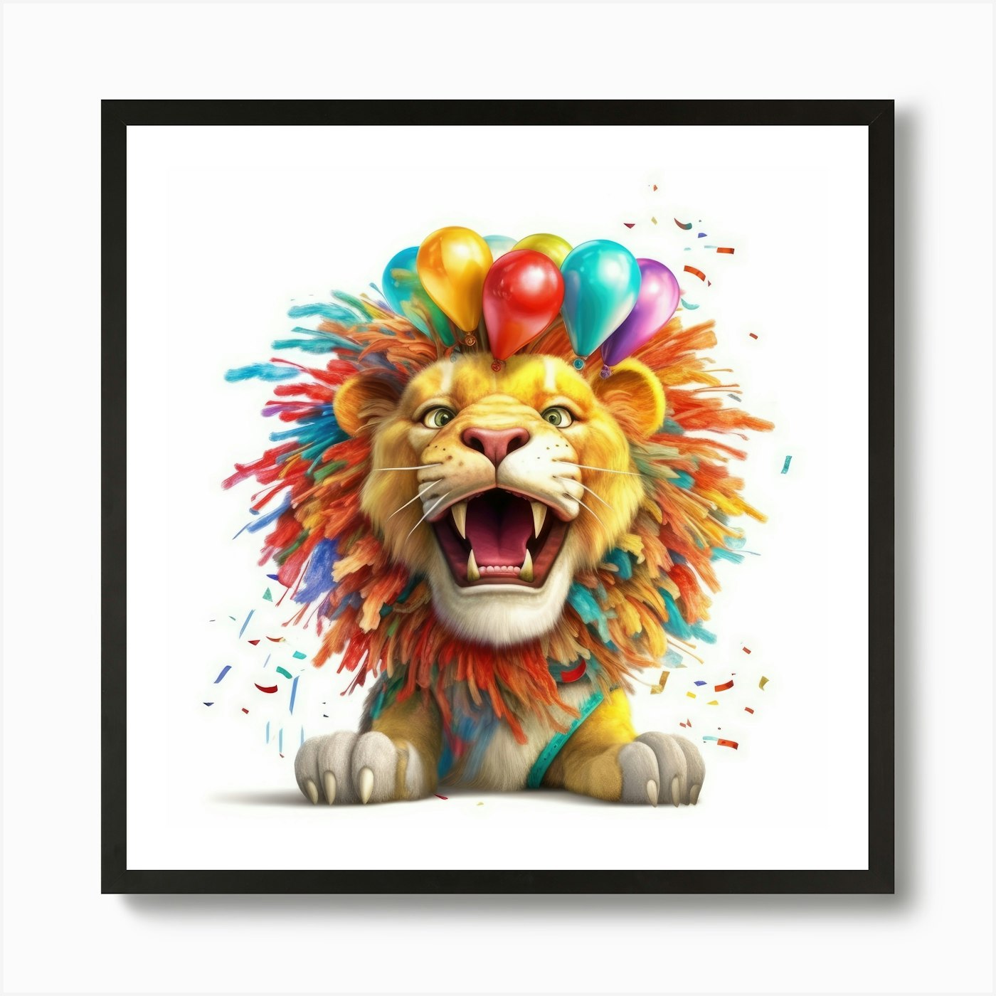 Birthday Lion 2 Art Print Framed Wall Art Poster Canvas Print Picture