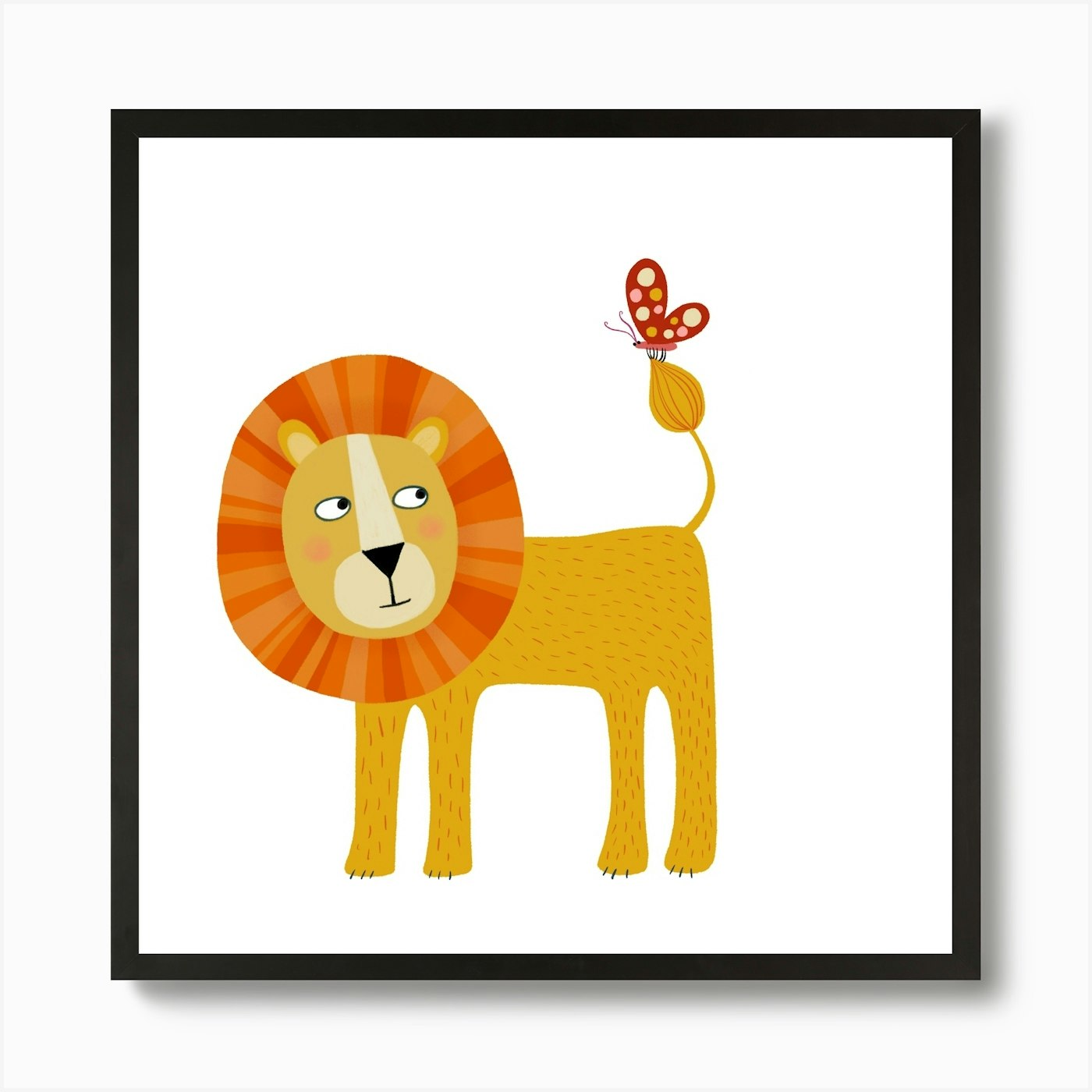 Lion With Butterfly Art Print Framed Wall Art Poster Canvas Print Picture